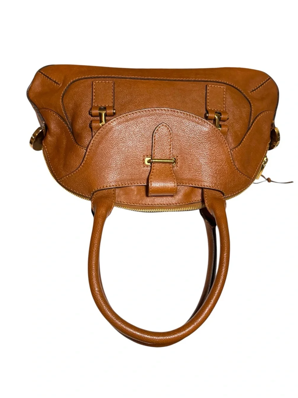 Chloe Tan Leather Bowler Dome Georgia Satchel Handbag